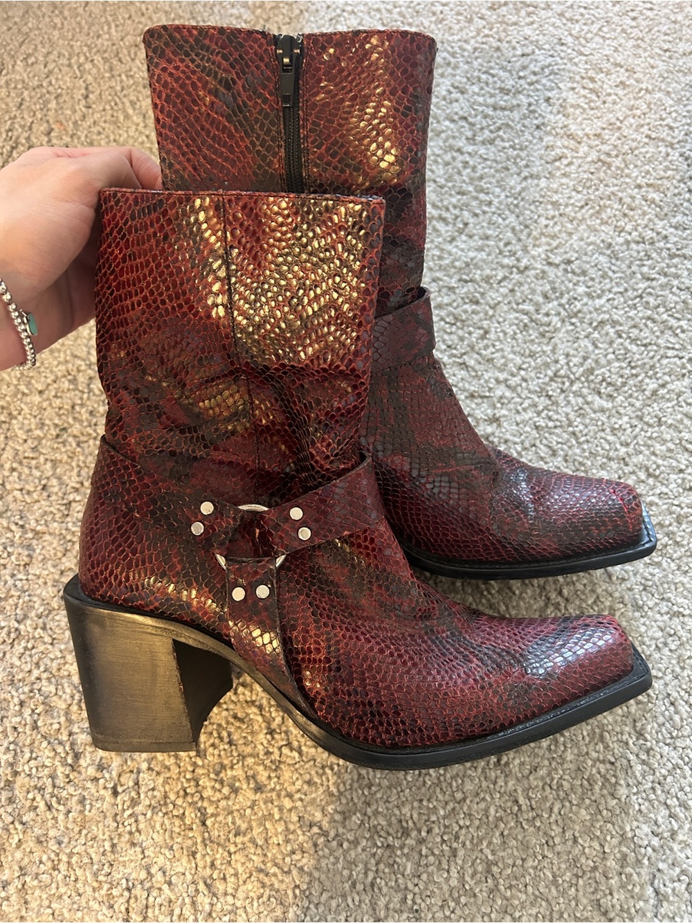 Arnold Churgin Handmade Italian Leather Snakeskin Western Biker Boots